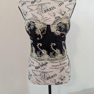 Black and Gold Embroidered Bustier